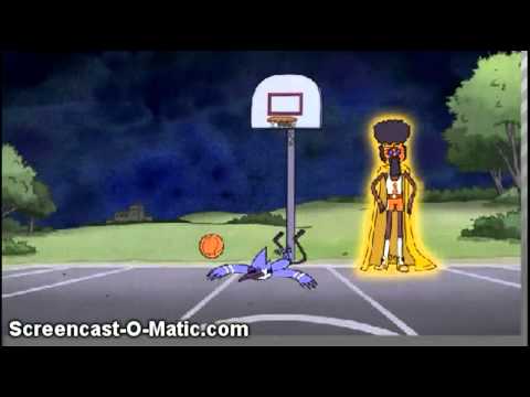 Cartoon network-Watch RIGBY serv mordecai at basket ball