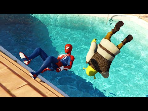 GTA 5 SPIDERMAN vs SHREK | Water Ragdolls Fails/Jumps ep.4 (Euphoria Physics Funny Moments)