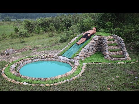Build Water Slide and Stone Swimming Pool Underground Video