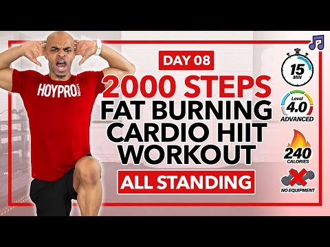 15 MIN INTENSE All Standing Cardio HIIT Workout to Burn Fat | 2000 Steps Cardio - Day 8