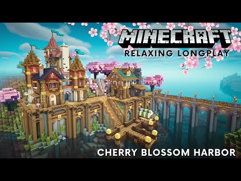 Minecraft Cherry Blossom Longplay - Creative Building Harbor Village (No Commentary) [1.20]