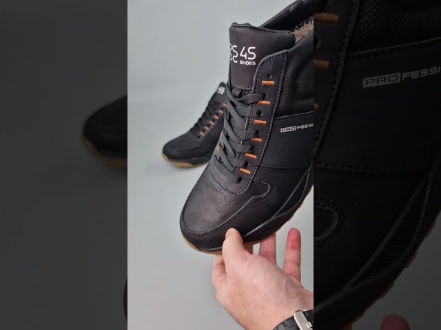 Чоботи жіночі шкіряні байка хутро 592641 Чорний Черевики чоловічі шкіряні хутро 590031 Чорні