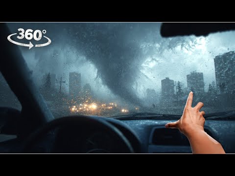 VR 360 Tornado chase - escape the disaster in your car Virtual Reality interactive video