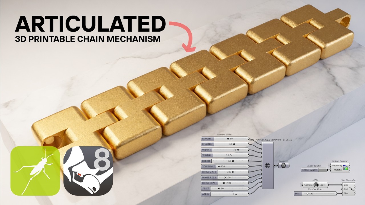 Articulated Chain Bracelet for 3D printing using parametric tools Grasshopper for Rhino script