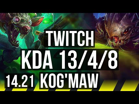 TWITCH & Lulu vs KOG'MAW & Braum (ADC) | 67% winrate, 13/4/8, Dominating | KR Diamond | 14.21