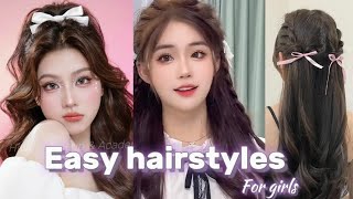 5 Easy hairstyles for girls 🎀 #hairstyle #trending #newvideo #explore #fypシ゚ #1million
