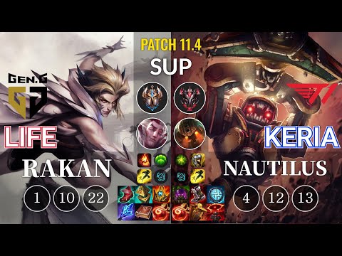 GEN Life Rakan vs T1 Keria Nautilus Sup - KR Patch 11.4