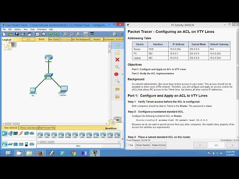 7.2.3.3 Packet Tracer – Konfigurieren einer ACL auf VTY-Leitungen