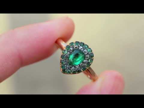 c. 1760 Georgian Rococo Emerald & Old Mine Cut Diamond Heart Shaped Cluster Ring