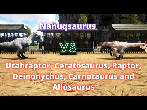 Nanuqsaurus vs ark creatures battle (Dilong,Utahraptor,Raptor, Deinonychus,Carno,Ceratosaurus,Allo)