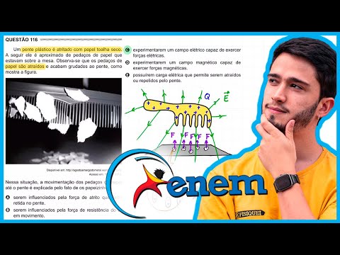 ENEM 2017 Libras - Um pente plástico é atritado com papel toalha seco. A seguir ele é aproximado de