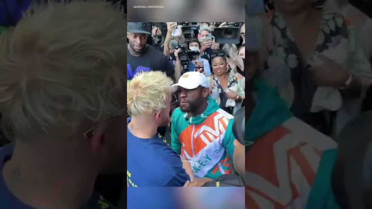 It got heated at the Mayweather-Paul press conference after Jake Paul took Floyd's hat #Shorts