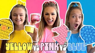 YELLOW💛 VS PINK💗 VS BLUE💙 FIDGET SHOPPING CHALLENGE WITH SUBSCRIBER!