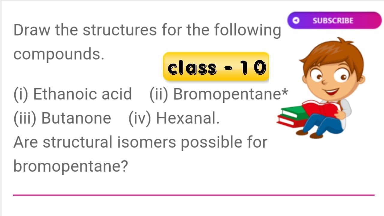 Draw the structures for the following compounds.(i) Ethanoic acid (ii) Bromopentane* (iii) Butanone