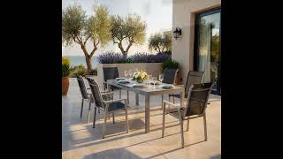 KETTLER BasicPlus Pro Garten-Essgruppe, anthrazit/silber, Alu/Textilene, ausziehbarer Tisch 180/240 x 90 cm, 6 Stapelsessel