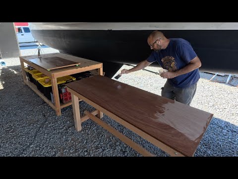 ⛵️A collapsible workshop table & new (to me) type of wood finish! Ep 646