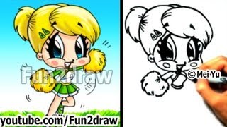 How to Draw Cartoon People - How to Draw a Cheerleader - Drawing Step by Step - Fun2draw Art Classes