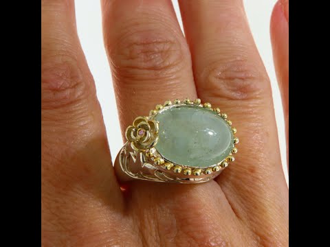 Inel Argint 925 Accente aurite Acvamarin Natural - Serenitate si Eleganta