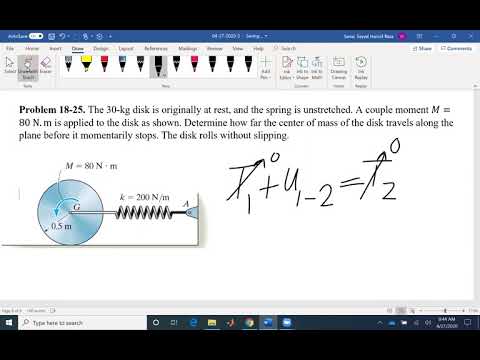 Dynamics Example 18-25: Finding the distance traveled of a disk connected by a spring