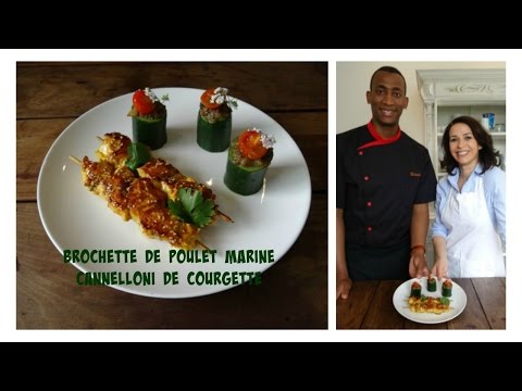 * Brochette de poulet mariné * Cannelloni de courgette * Caviar d'aubergine *
