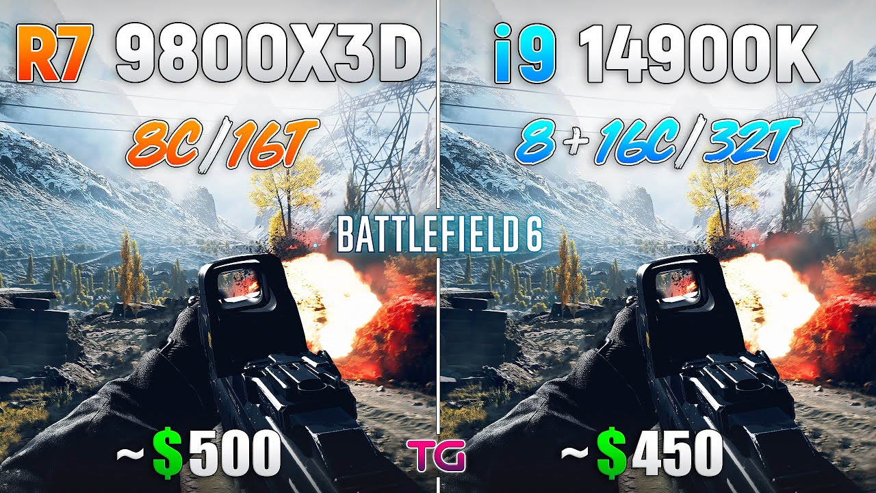 Battlefield 6 : Ryzen 7 9800X3D vs Core i9 14900K | 1080p | 1440p | 4K |