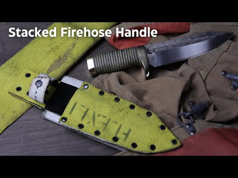 Making a Stacked Firehose Handle Bowie Knife from 80CrV2 Steel with a Brass Guard and Pommel