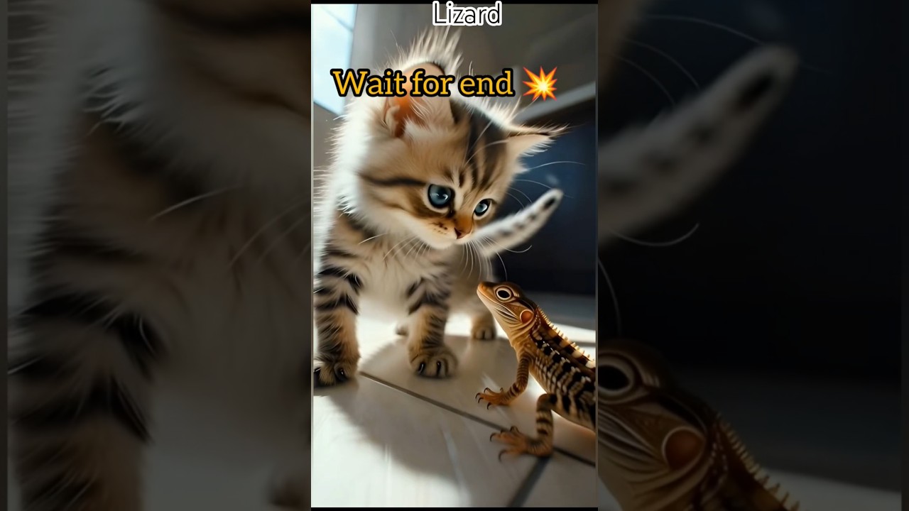Curious Kitten Meets a Lizard 😼🦎 | Watch Till End! #shorts #cute #catvideos