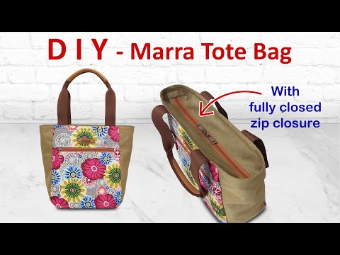 DIY Marra Tote Bag with Fully Closed Zip Closure - How to make shoulder bag - Tutorial Totebag
