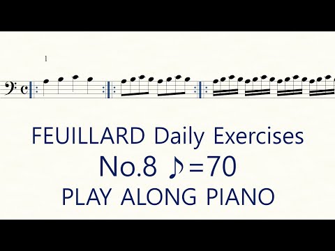 Feuillard No.8 ♪=70 Cello Daily Exercises Slow Practice Play Along Piano
