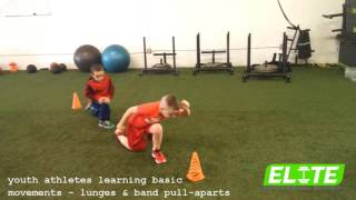 Youth Athlete Learning Lunges and Band Pull-Aparts