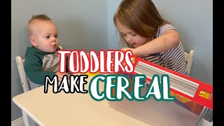 TODDLERS TEACH CEREAL - Adorable 2 Year old Teaches Brother How to Make Cereal