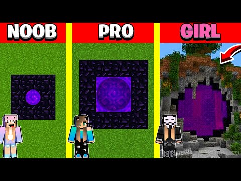 Minecraft Battle: NETHER PORTAL TUNNEL BASE HOUSE BUILD CHALLENGE - NOOB vs PRO vs GIRL / Animation