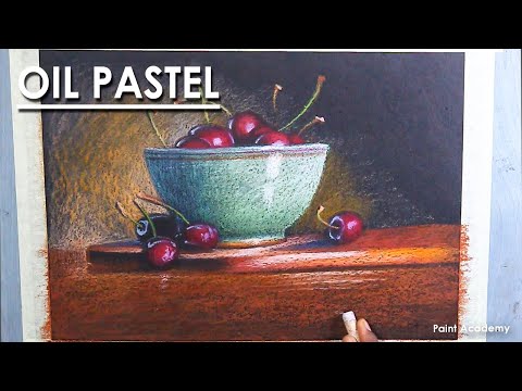 Oil Pastel Still Life Drawing Bowl of Cherries | step by step technique