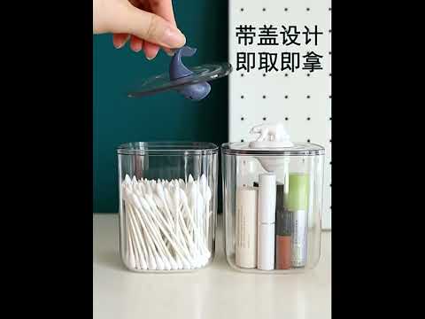 [Little B house]Transparent Acrylic Storage Box Round Make up Container with Whales Lid Swabs-MU08
