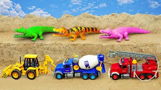 Construction vehicles, excavators, cranes, cement trucks, fire trucks and naughty crocodiles - Bé Cá
