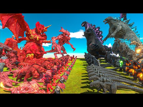 Team SHIN GODZILLA x GODZILLA 2014 VS Team Red Destoroyah x Colossal Titan - Animal Battle Simulator