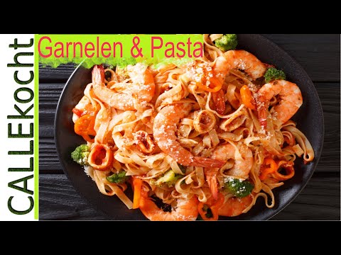 Pasta mit Garnelen in frecher Tomatensoße - Mein schnelles Rezept