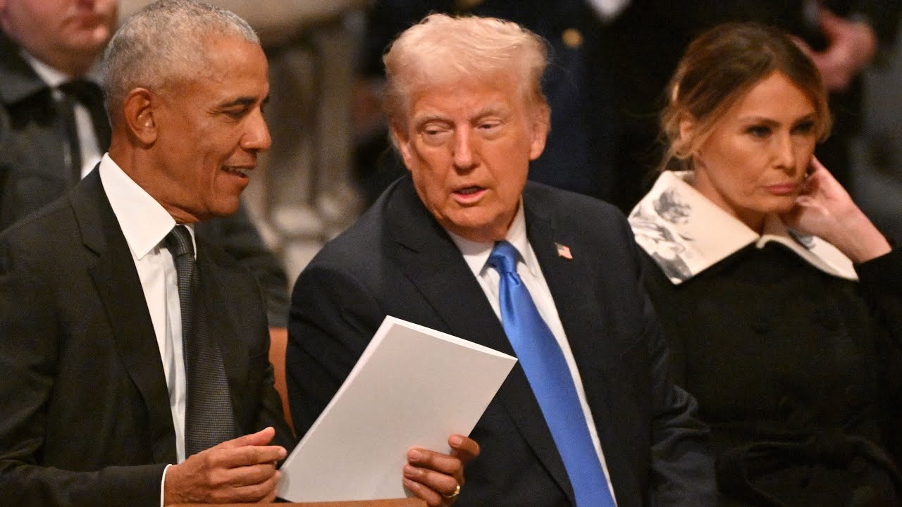 Obama and Trump talk as living presidents like Bush, Clinton and Biden arrive at Carter funeral