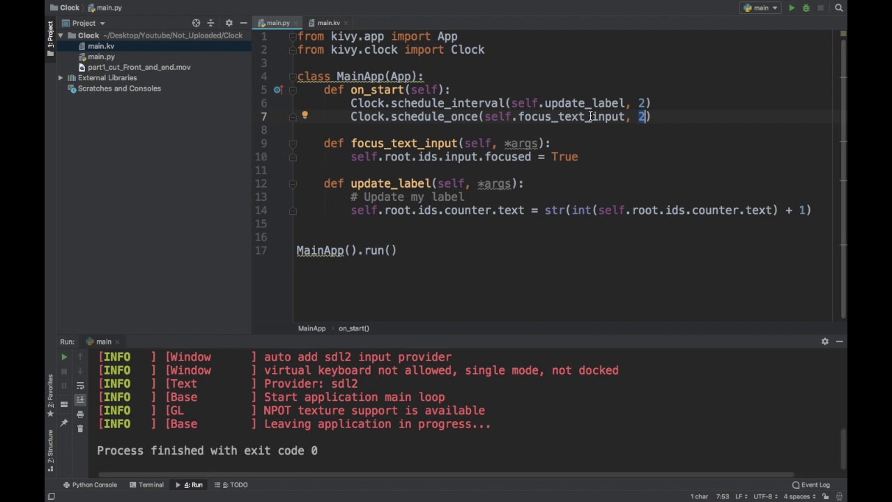 Simple Kivy Clock Module Tutorial