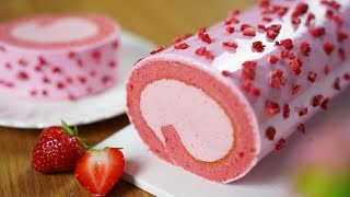 컵 계량 / 딸기 롤케이크 만들기 / Strawberry Roll Cake Recipe / Strawberry Cream / Strawberry Sponge Cake