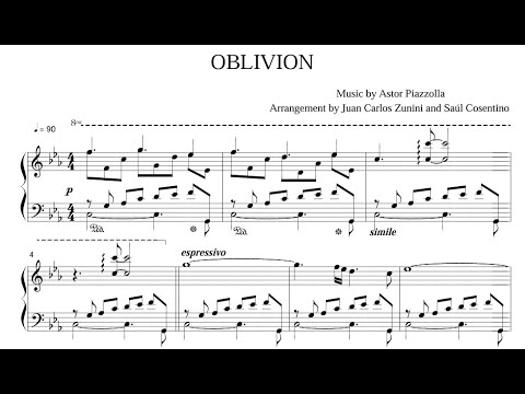 Astor Piazzolla - Oblivion (Arranged by Saul Cosentino) - Piano + Sheet Music