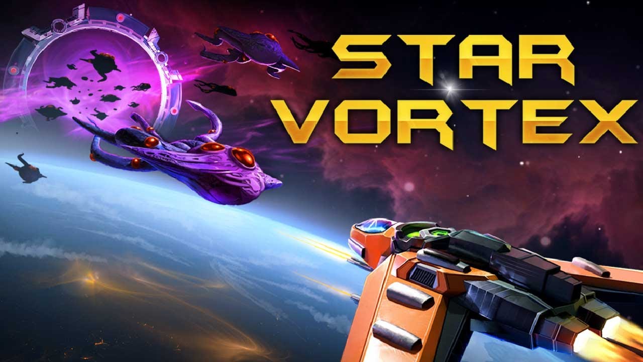 Promotional still showing a spaceship facing a large enemy in space combat