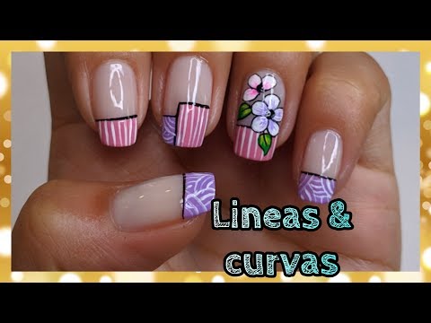 DECORACIÓN DE UÑAS FRANCES LÍNEAS Y CURVAS | FLORES BLANCAS ♥ NailArt By Andy