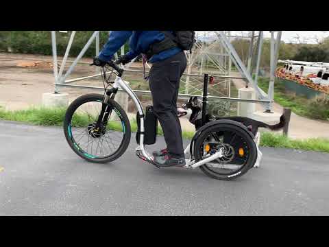 Electrified Kickbike - KickbikeUSA CrossMax 20d+ front hub motor and DogPoweredScooter attachment