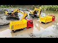 Excavators work under the river #Roller truck, Dump truck toys | Car Videos