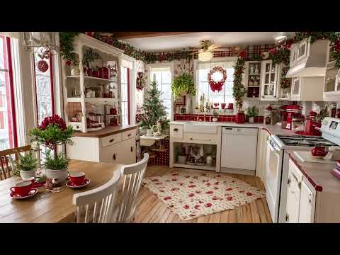 Vintage Holiday Kitchen | Red & White Christmas Decor with Cozy Cottage Charm