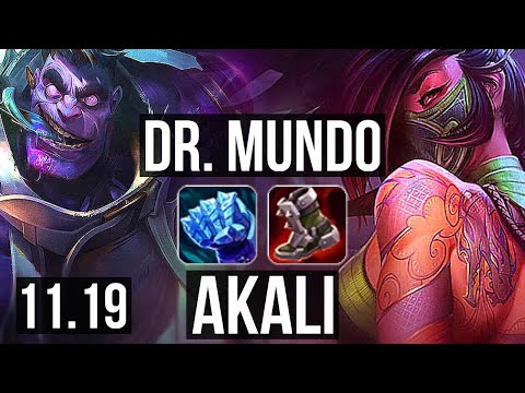 DR. MUNDO vs AKALI (TOP) | 5/0/8, 1.0M mastery, 300+ games | KR Grandmaster | v11.19