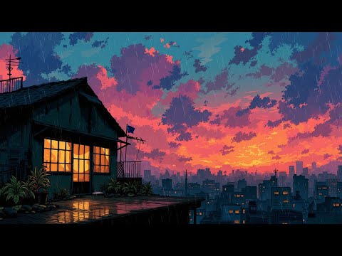 Japanese Retro Lofi 🌆 Golden Hour Sunset Beats & Rainy Tokyo Streets ~ Study Relax