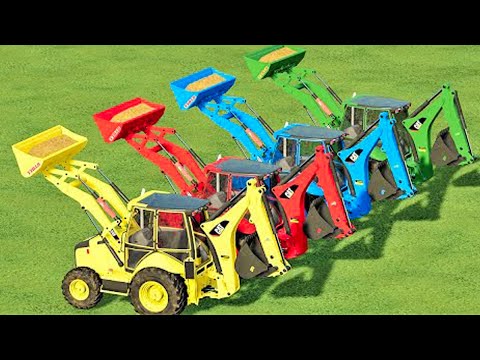 LOADER OF COLORS ! TRANSPORTING & STRAW LOADING with CAT BACKHOE LOADERS ! Farming Simulator 22
