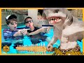 Monster Shark vs Giant Box Fort Boat! Can FunQuesters Aaron & LB Survive?